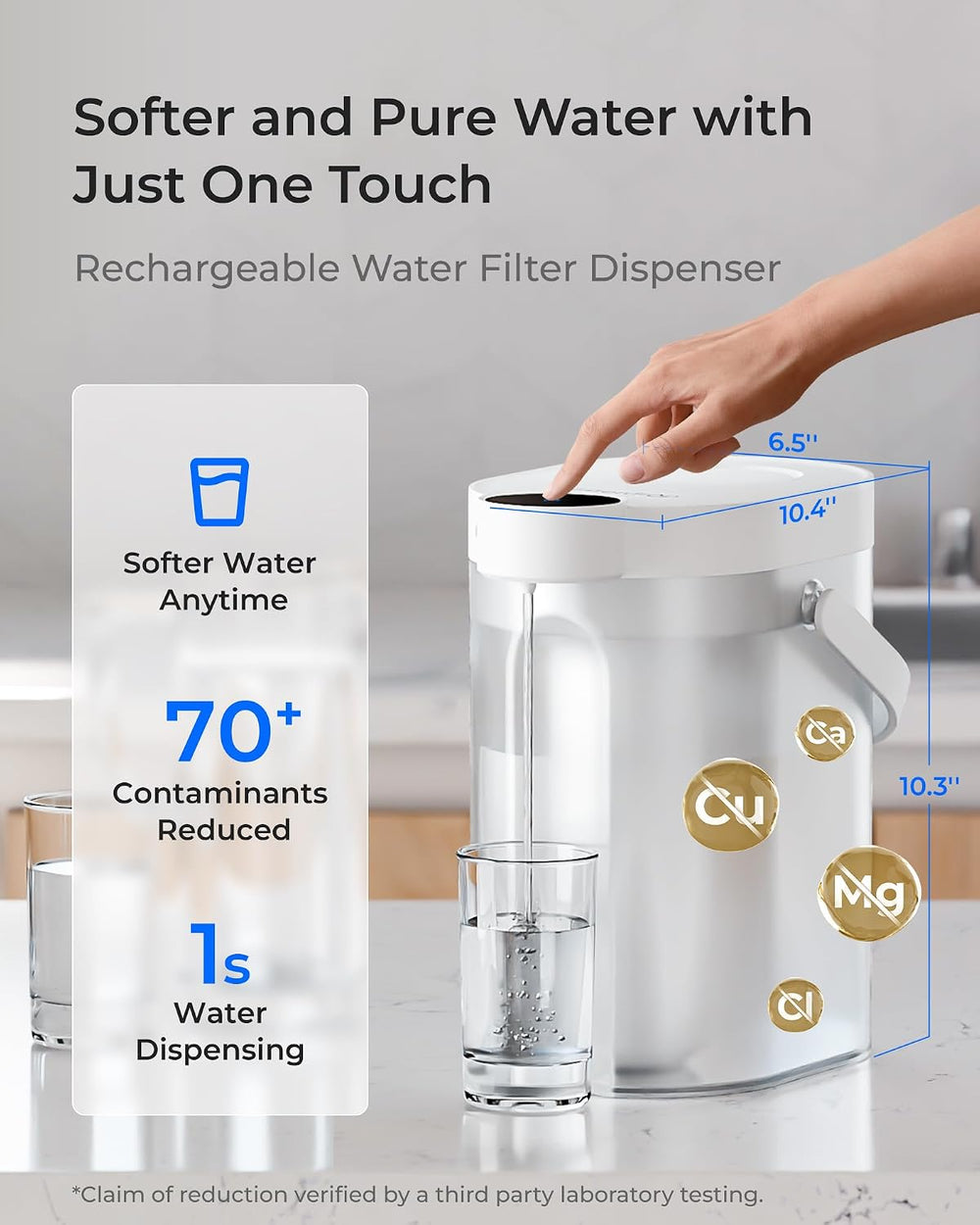 Waterdrop ED11W Rechargeable Instant Water Filter Dispenser, 15-Cup, White