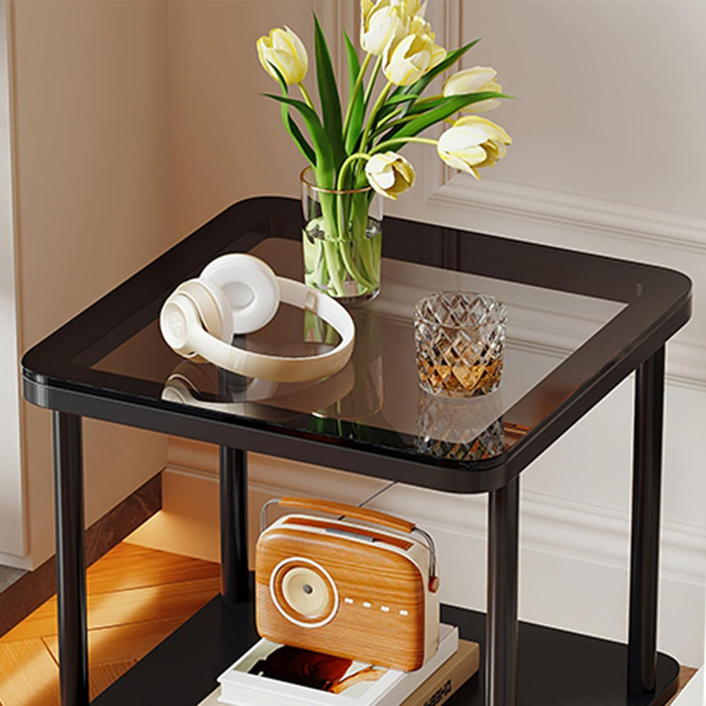 EASYSOUL Small Square Glass Coffee Tables for Living Room, 15.75 x 15.75 x 20...