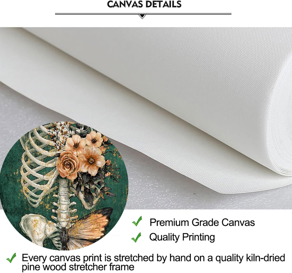 iKNOW FOTO Vintage Human Skull Canvas Wall Art, Floral Butterfly Skeleton Ana...