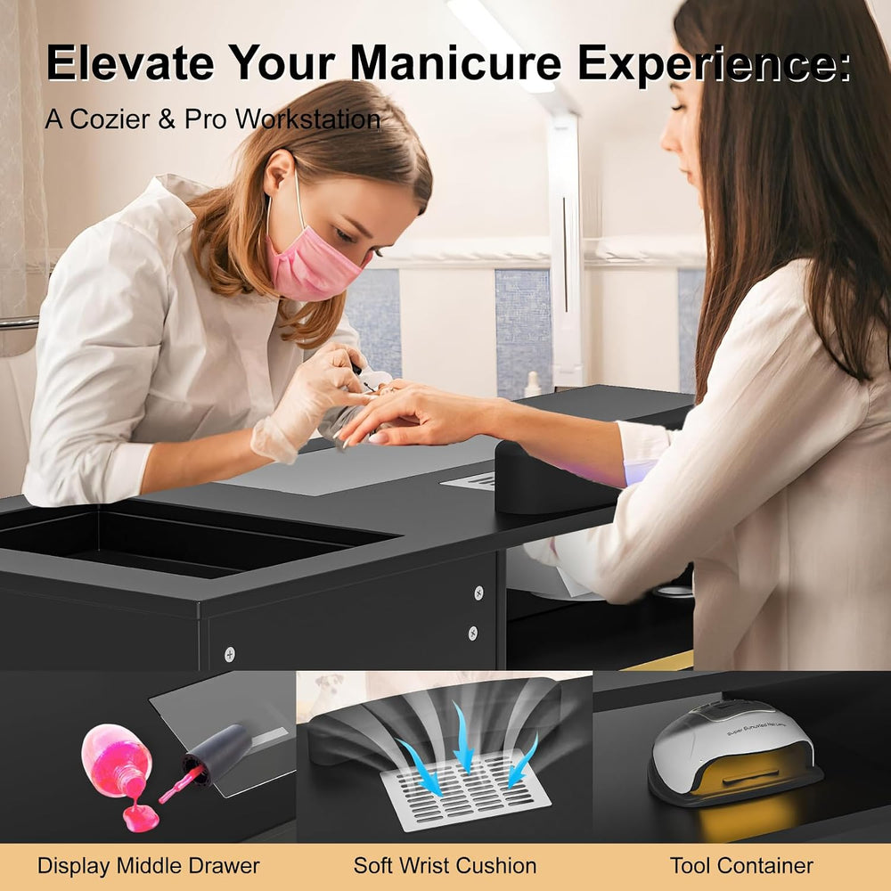 Manicure Table Nail Desk w/Electric Dust Collector, Black