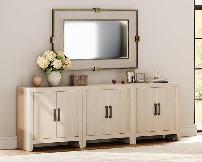 WAMPAT Farmhouse TV Stand for TVs up to 85 Inch, Rustic Wood Entertainment Ce...