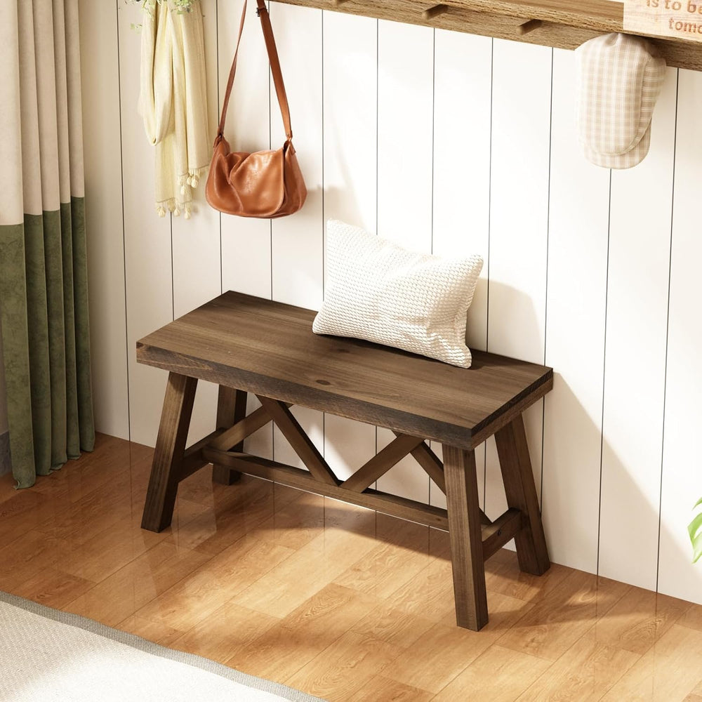 Wnutrees 30" Farmhouse Wood Bench, Rustic Solid Wood Entryway Bench Seat...
