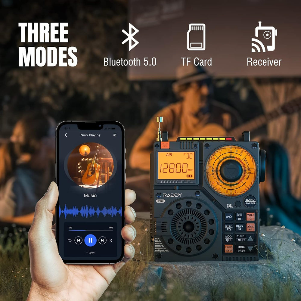 Raddy RF320 App Control Shortwave Radio, All-Band Receiver, Black