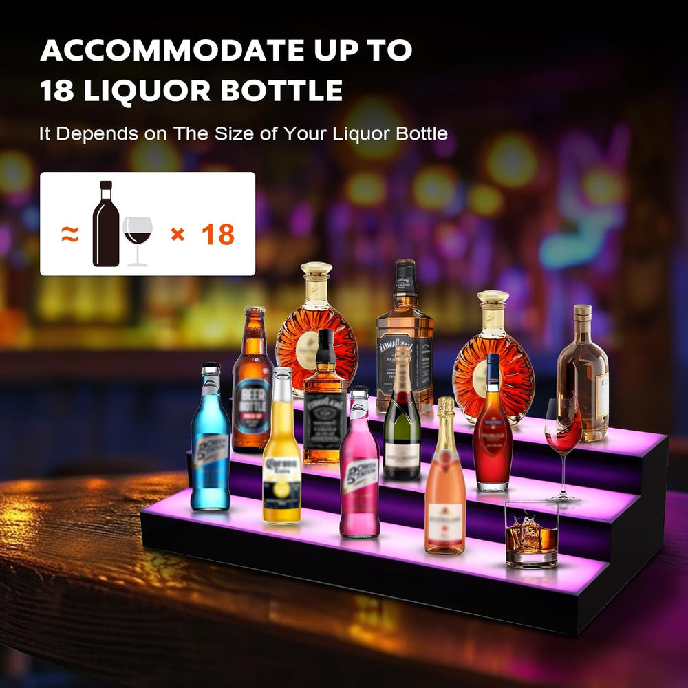 Dollate 3 Tier 24 Inch LED Lighted Liquor Bottle Display, LED Tabletop Wine S...