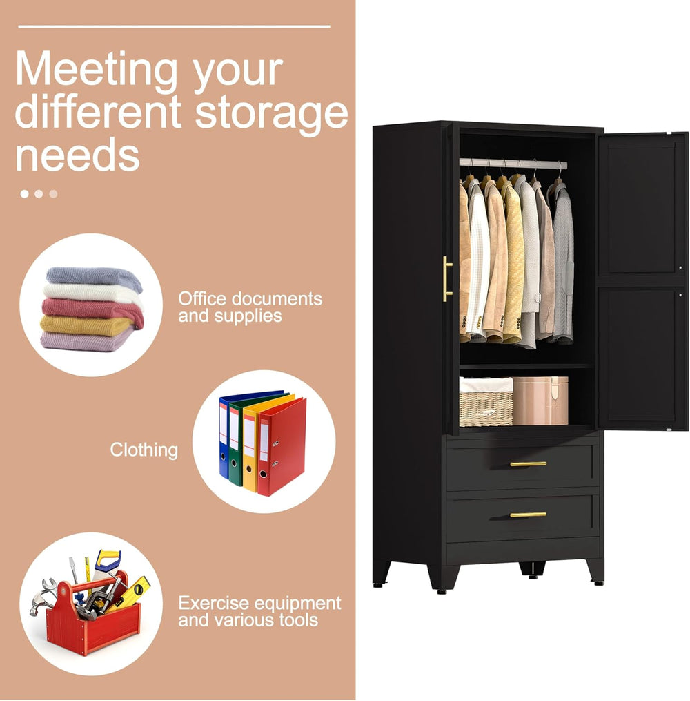 PAOFIN Black 71" Metal Armoire Wardrobe Closet, Bedroom Clothing Storage...