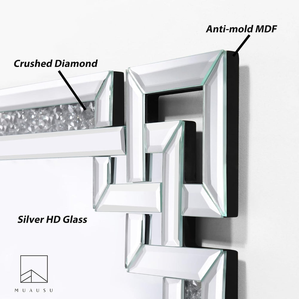 Crystal Crush Diamond Wall Mirror, 30" x 47" Silver Rectangular Mirror