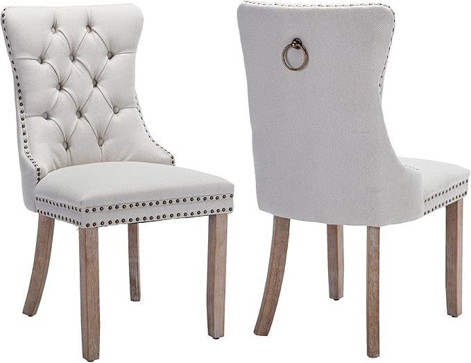 Modern Dining Chairs Set of 2, Tufted Upholstered Dining Chairs with Solid Wo...
