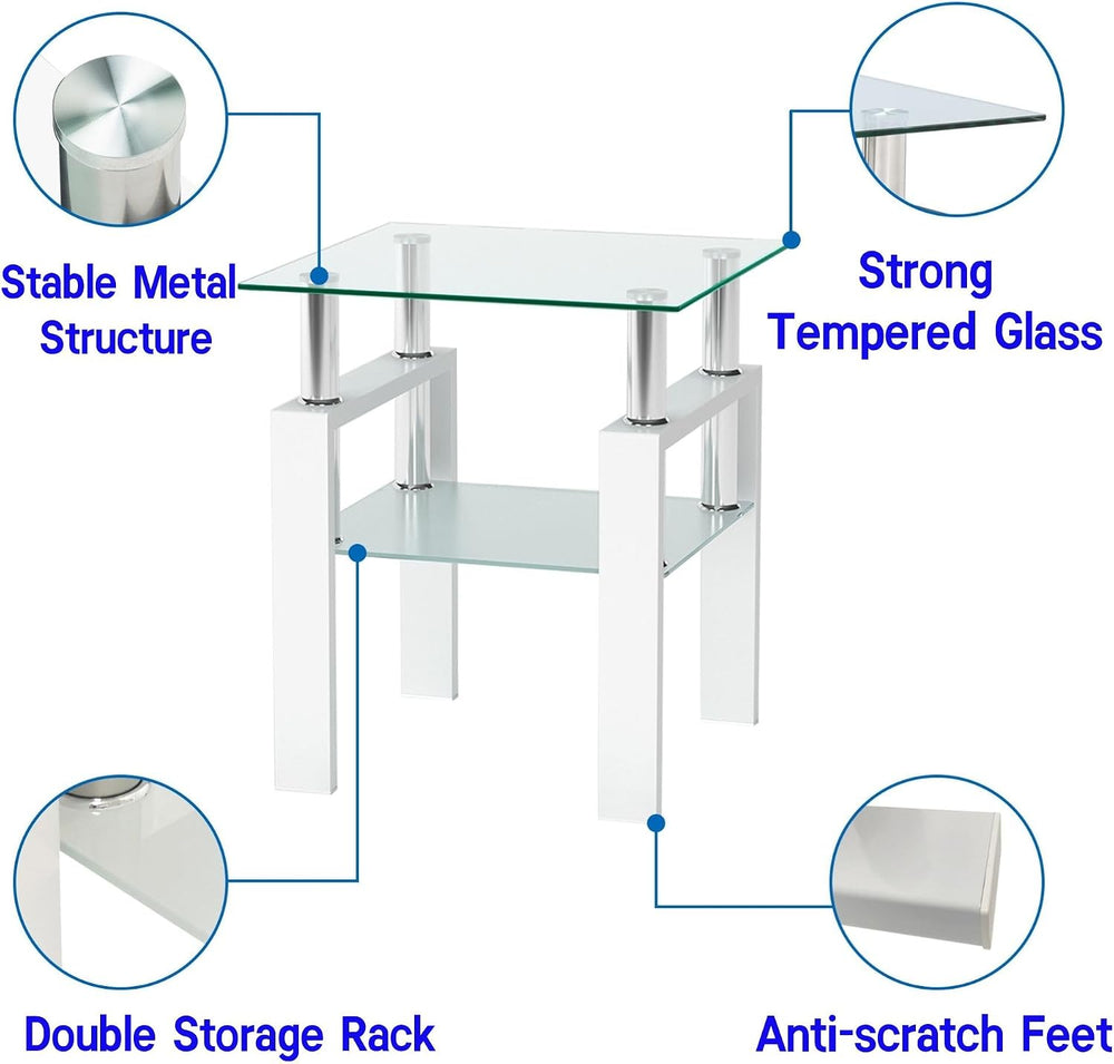 Glass Coffee Table Set of 3, 3-piece Living Room Tables with Tempered Glass a...