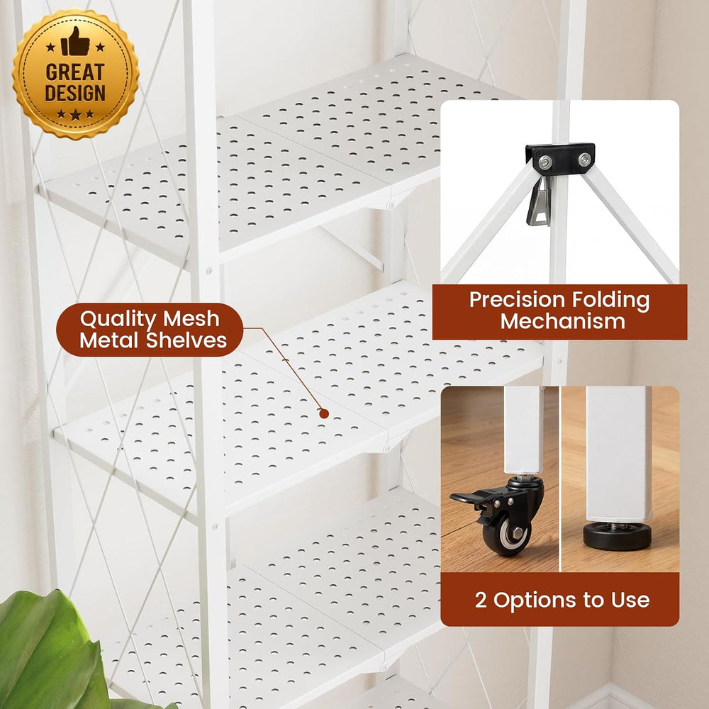 ALANNG 73.6 Inch Folding Bookshelf, 6 Tier Metal Bookcase and Bookshelves