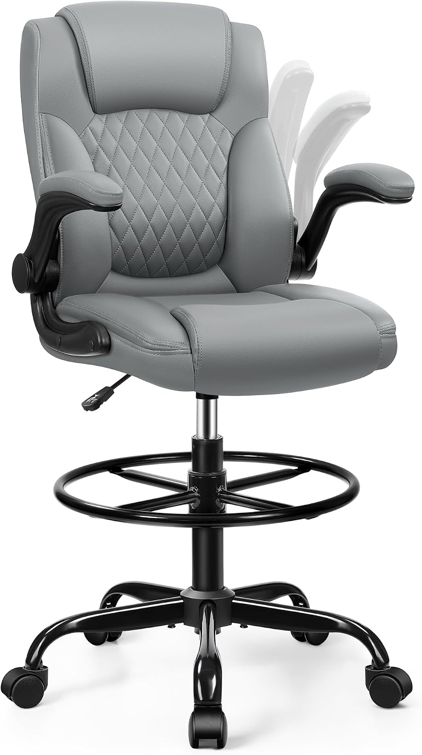 Drafting Chair, Tall Office Chair for Standing Desk, High Executive Leather E...