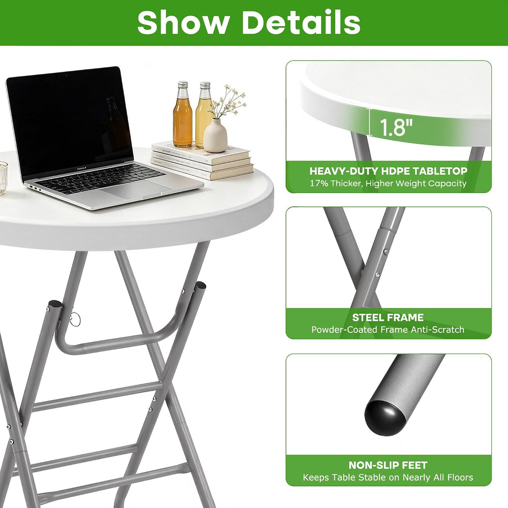 VECELO 28" Round Cocktail Table, Folding Bar Height Table with Removable...