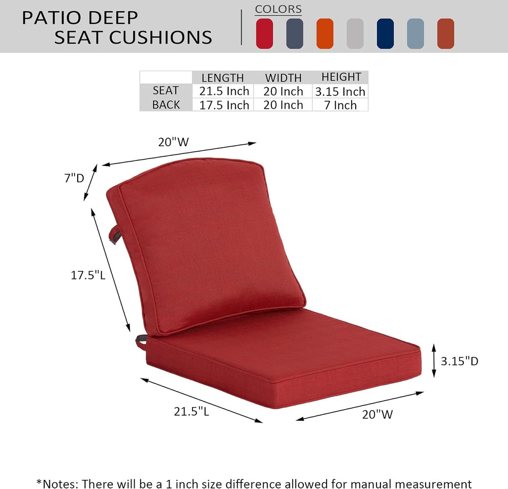 Outdoor Deep Seat Cushion, 20x21.5 Inch, Chili Red, Set of 1