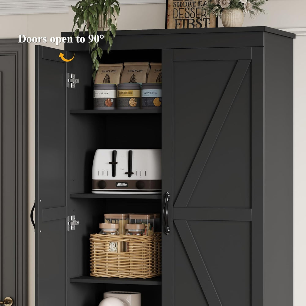 HOSTACK 70" Tall Kitchen Pantry Storage, Barn Doors Pantry Cabinet with ...
