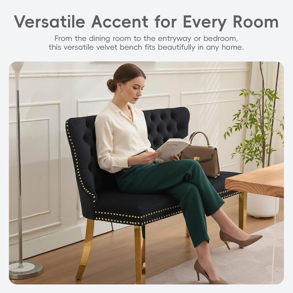 Velvet Double Dining Loveseat Bench with Wing Back, Tufted Upholstered 2-Seat...