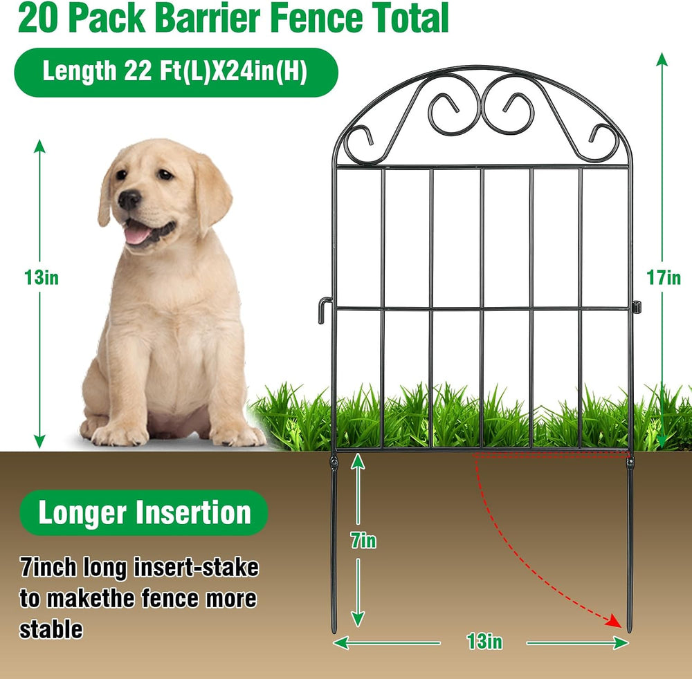 ADAVIN 24in Collapsible Garden Fence Border, 20 Panels Animal Barrier