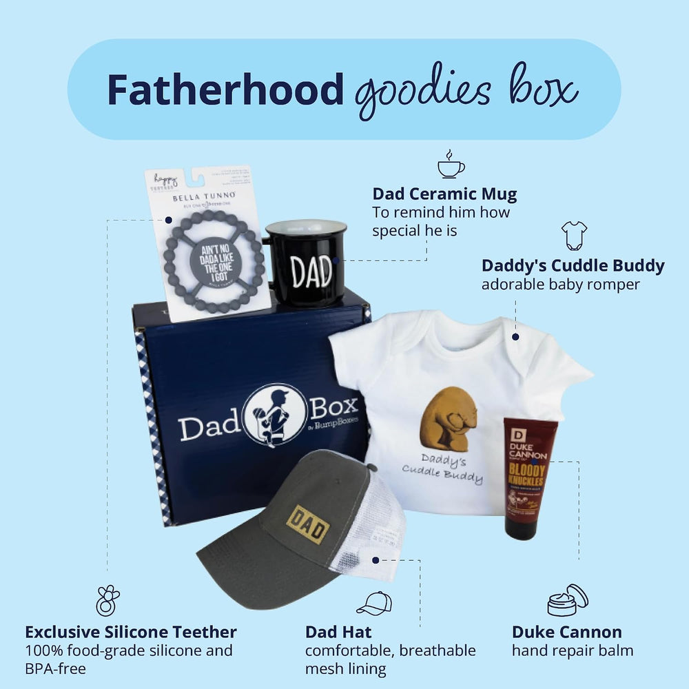 Bump Boxes, New Dad Gift Box with Mug, Hat, Teether, Onesie and Balm, Unique ...