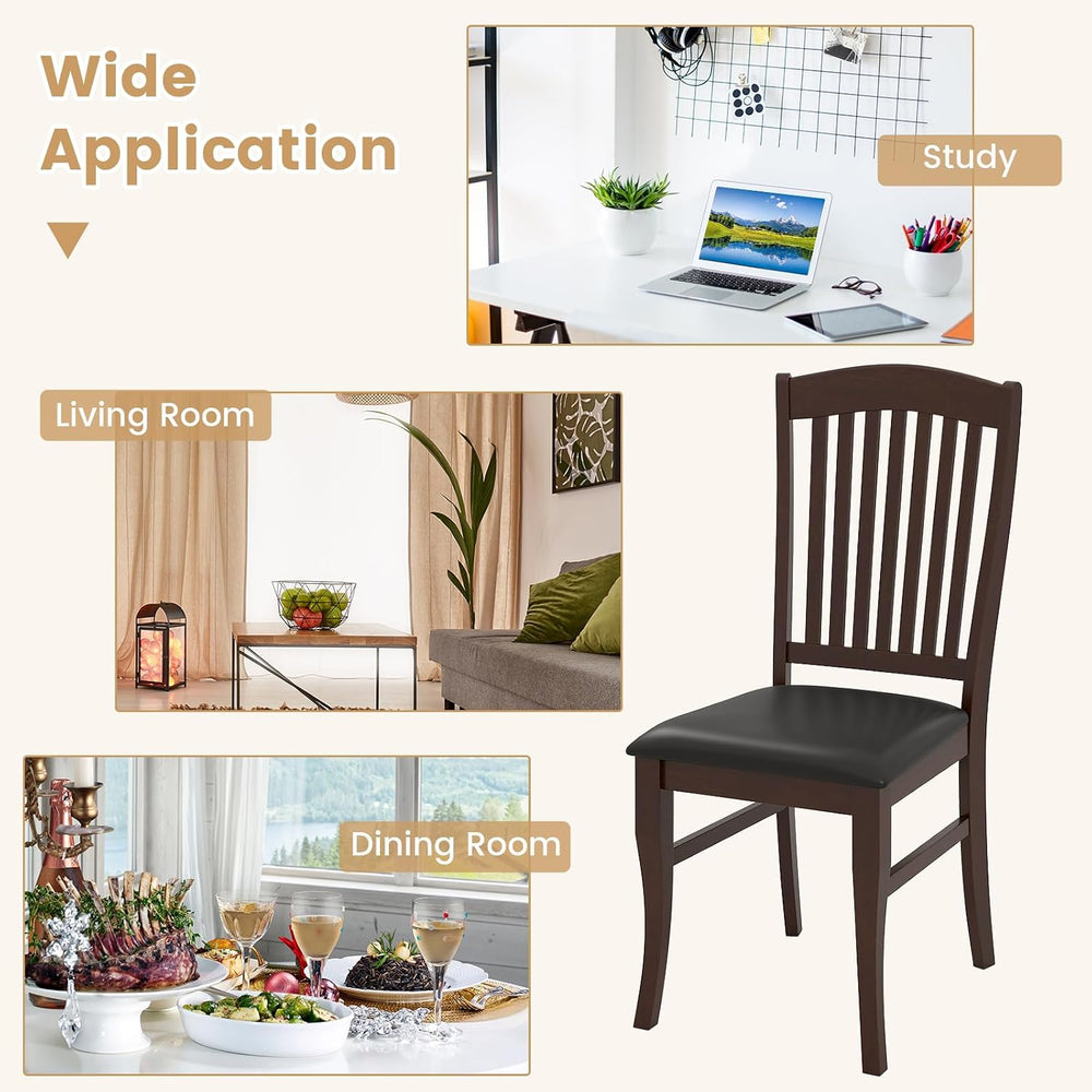 GOFLAME Wooden Dining Chairs Set of 2, Upholstered Kitchen Chairs with PU Lea...