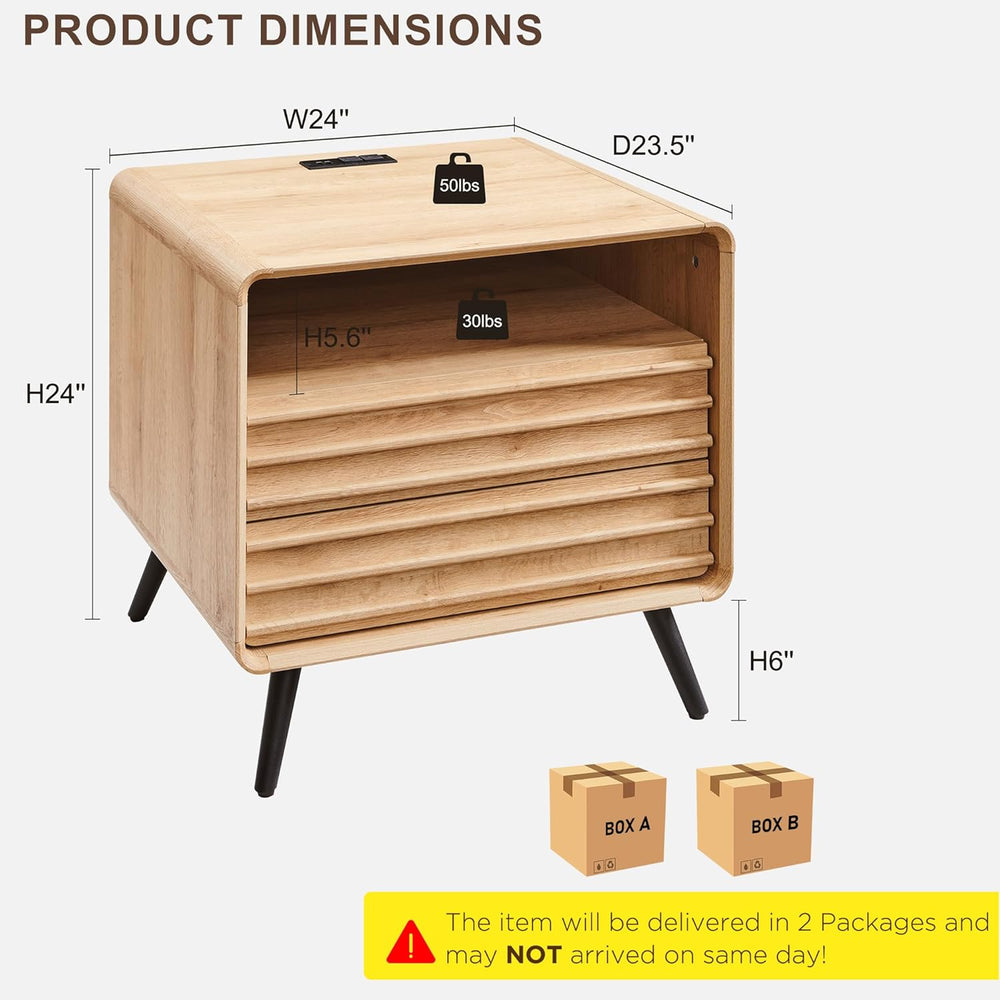 RedLemon 24" Nightstand Set of 2 with Charger Station, Mid Century Moder...