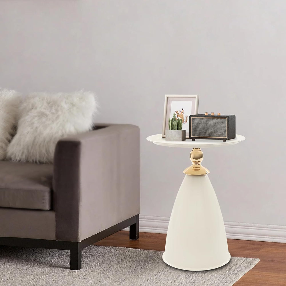 Small Drink Pedestal End Table, Modern Round Metal Pedestal Accent Tables, 15...