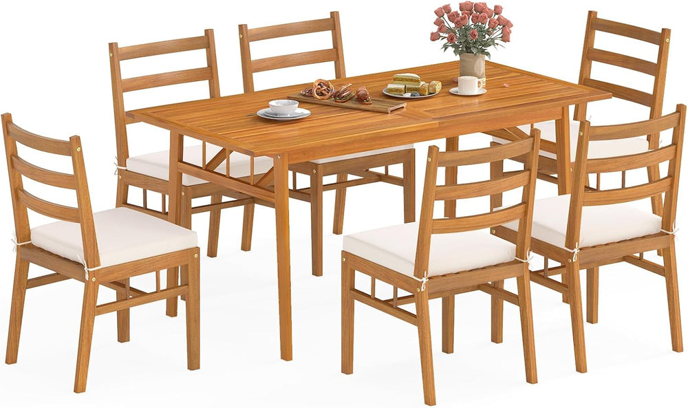 Tangkula 7 Pieces Patio Acacia Wood Dining Set, Outdoor Heavy Duty Rectangula...
