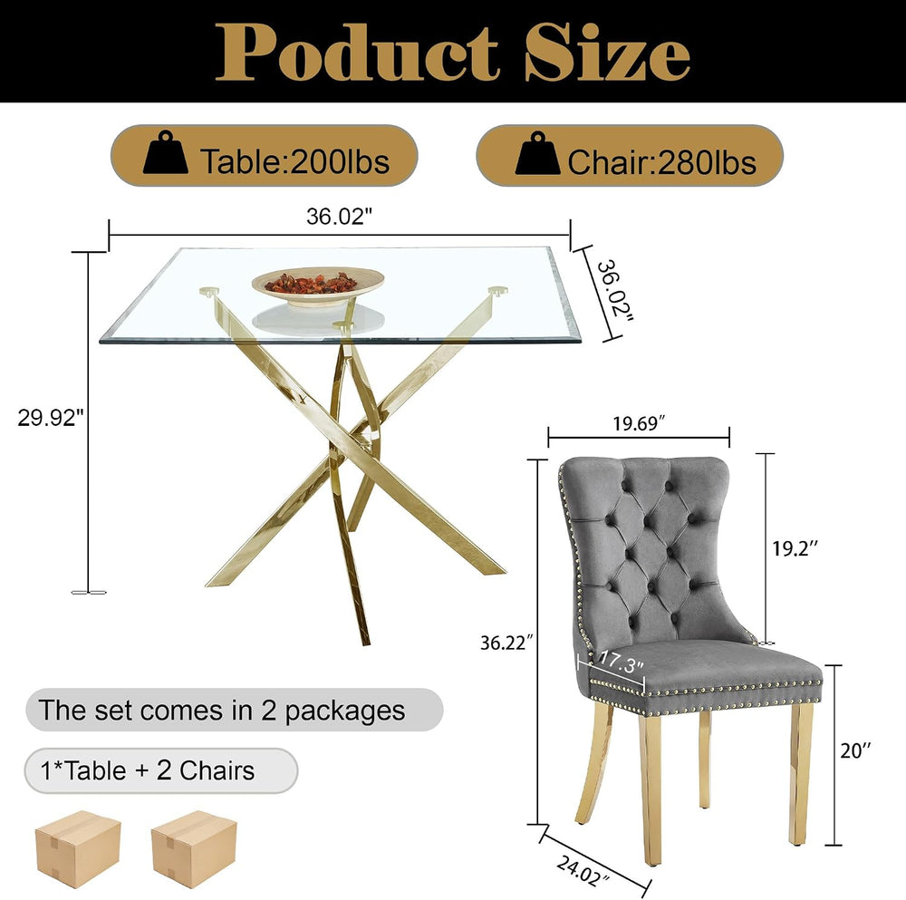 AF ARTISAN FURNITURE 36" Square Glass Dining Table Set for 2, 3-Piece Mo...