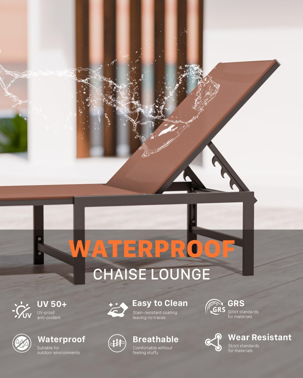 Aluminum Patio Chaise Lounge Chair Outdoor,Brown