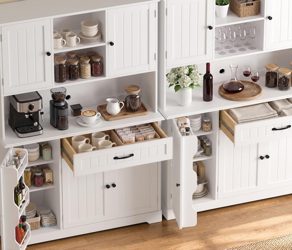 Gizoon Large Kitchen Pantry Cabinet Set of 2 with Door and Shelves White