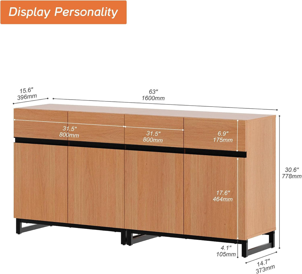 WAMPAT Sideboard Buffet Cabinets, Modern Sideboard with Adjustable Shelf and ...