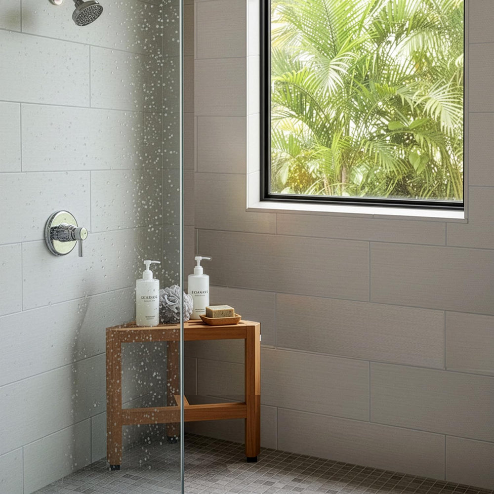 Asta Biro Solid Teak Shower/Bath/Spa Corner Foot Stool, TB-008