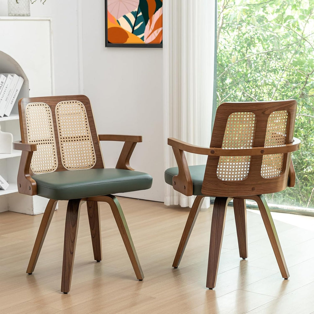 Walnut Dining Chairs - Swivel Rattan Dining Chairs with Bentwood Frame with E...