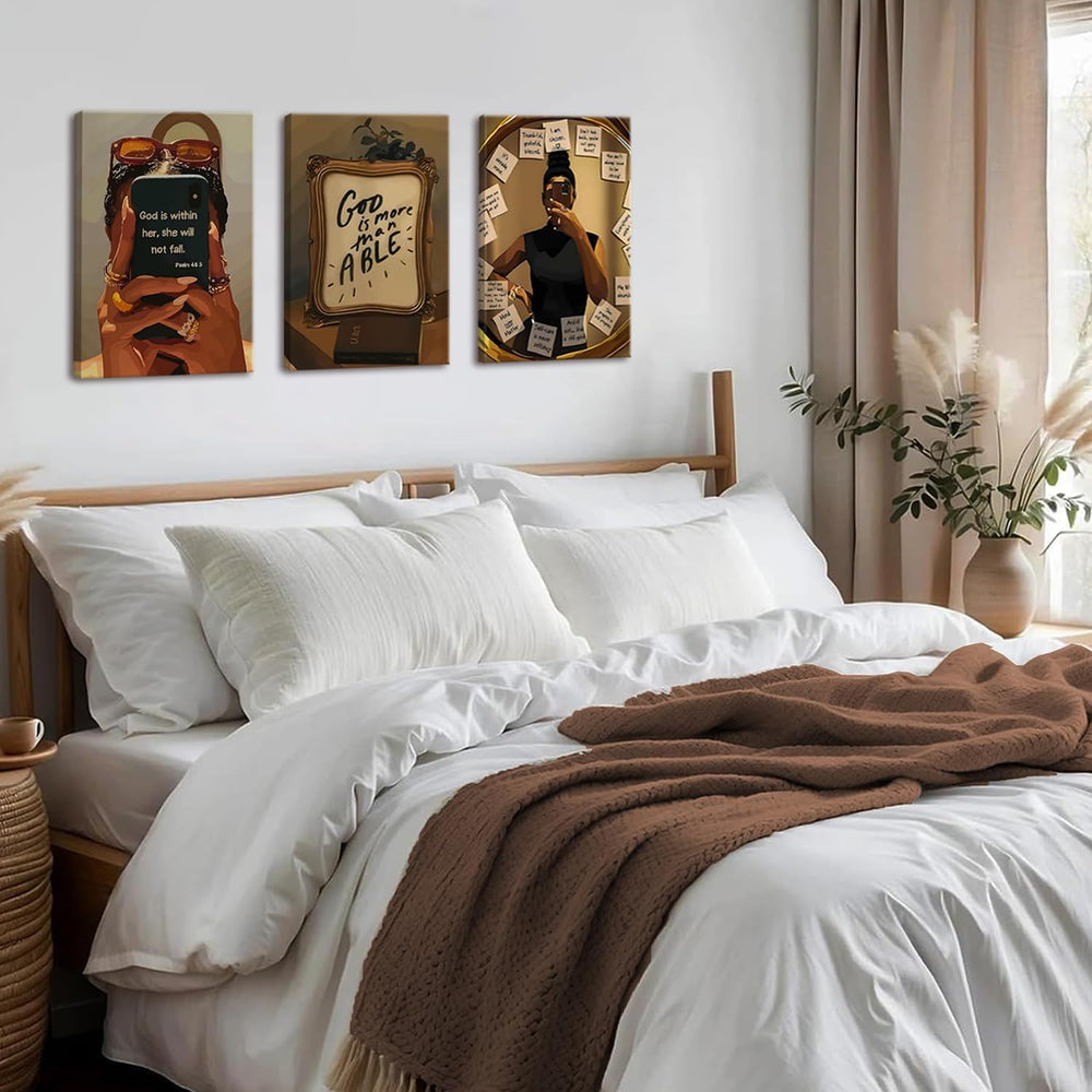 Framed Black Girl Wall Art Set of 3, Fashion Inspirational Black Woman Wall D...