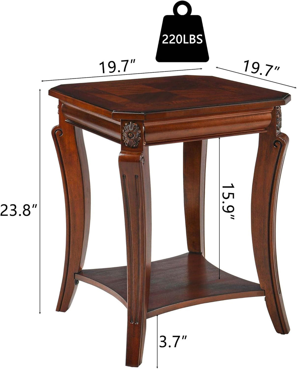 PADMA HOUSE Traditional Wood End Table with Storage Shelf, Square Solid Wood ...