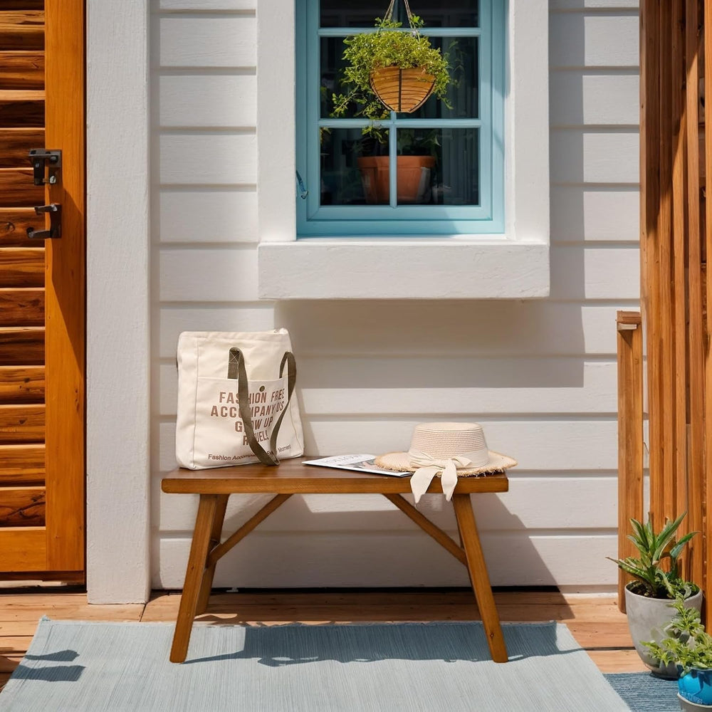 FUIN 30" Solid Wood Farmhouse Bench - Rustic Entryway, Living & Dini...