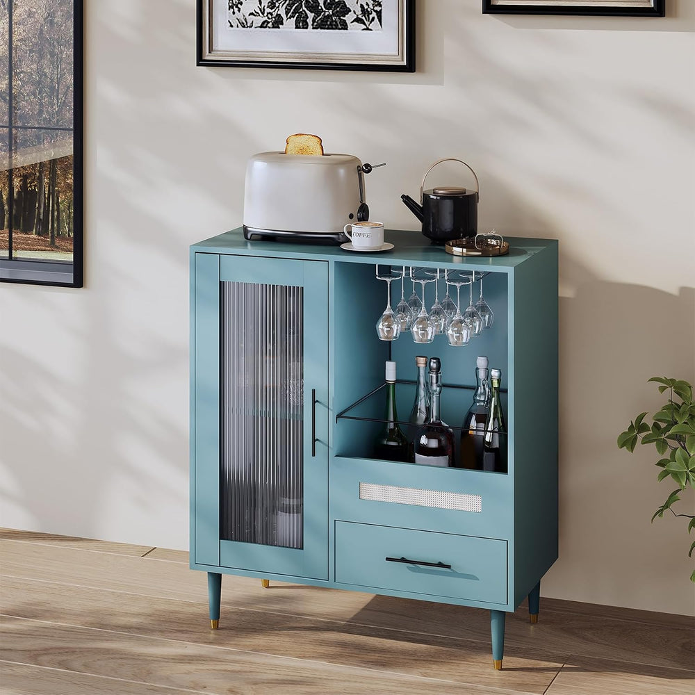 Modern Wine Bar Cabinet with Tempered Glass Door – Wine Rack, Drawers & A...