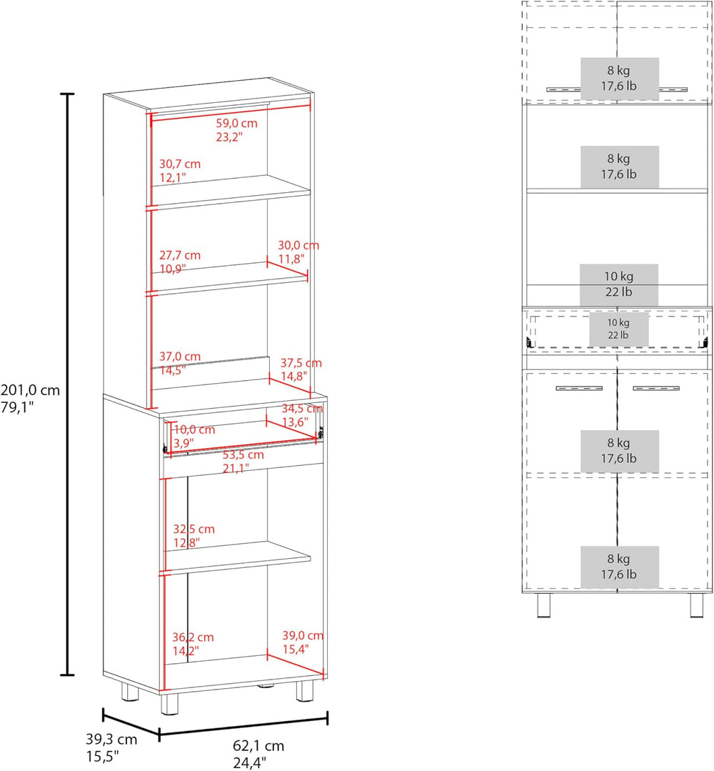 79" Tall Kitchen Pantry Cabinet with Storage,Open Shelves & Microwav...