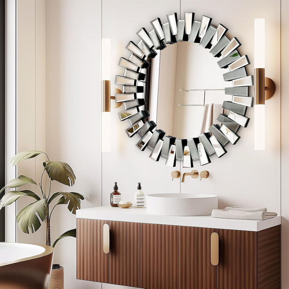QDSSDECO Round Mirror Sunburst Wall Mirror 24" Beveled Edge Frameless fo...