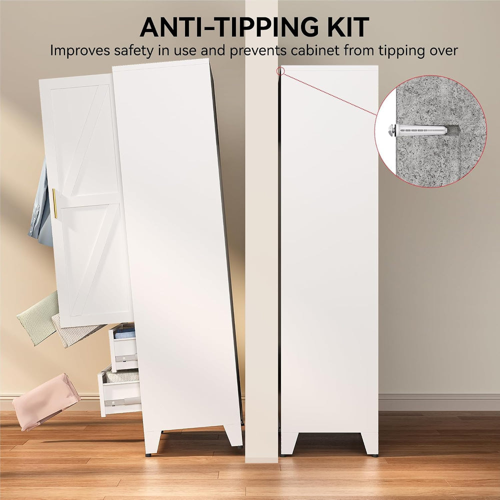 COFaR 71" Metal Wardrobe Closet with 2 Drawers & Hanging Rod, Freest...