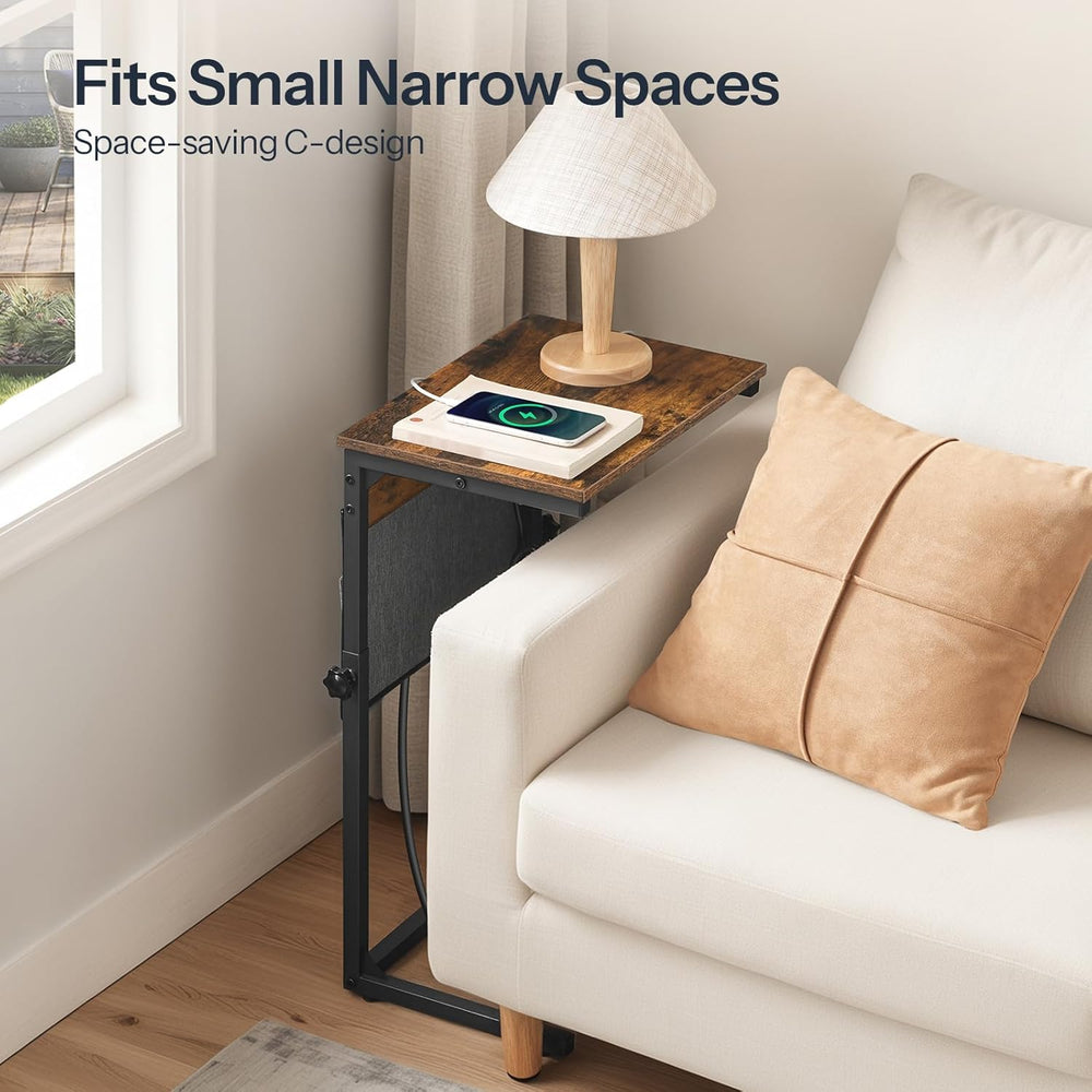 HOOBRO C Shaped End Table with Charging Station, 30” Adjustable Height Sofa S...