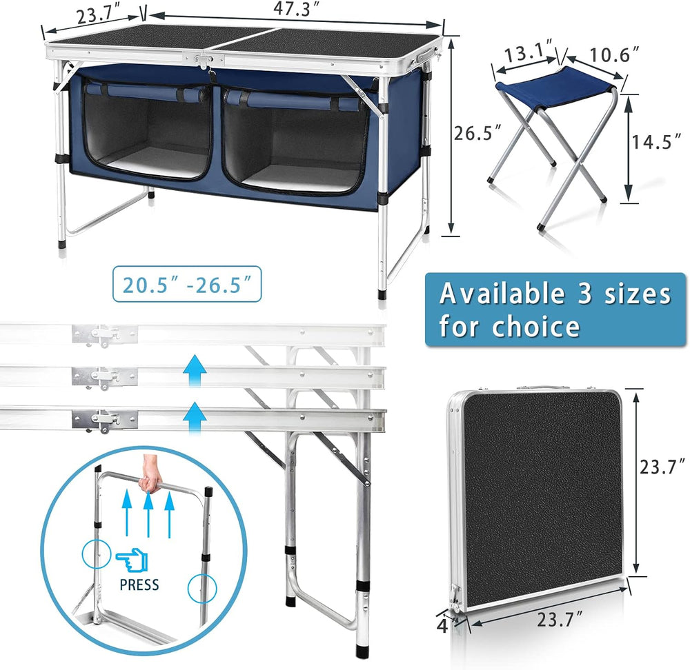 Folding Camping Table with Storage Compartment Aluminum Lightweight Camp Kitc...