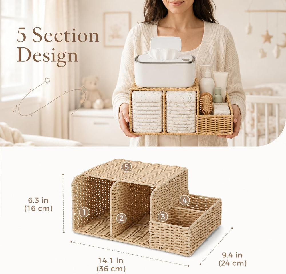 Rattan Diaper Caddy Organizer for Changing Table