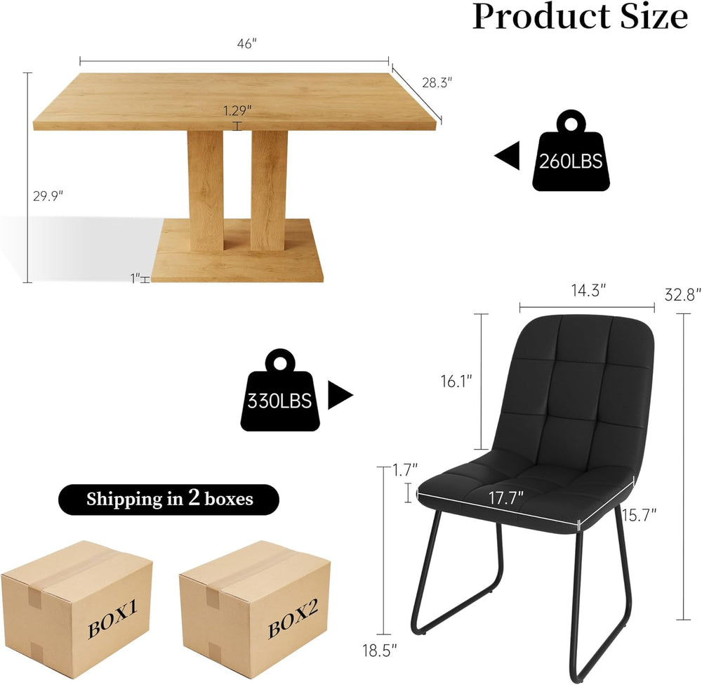 Dining Table Set for 4-6 People, 46 Inch Modern MDF Oak Kitchen Table with 4 ...