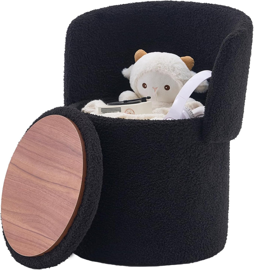 Storage Ottoman Modern Vanity Stool with Foldable Backrest | Teddy Velvet Foo...