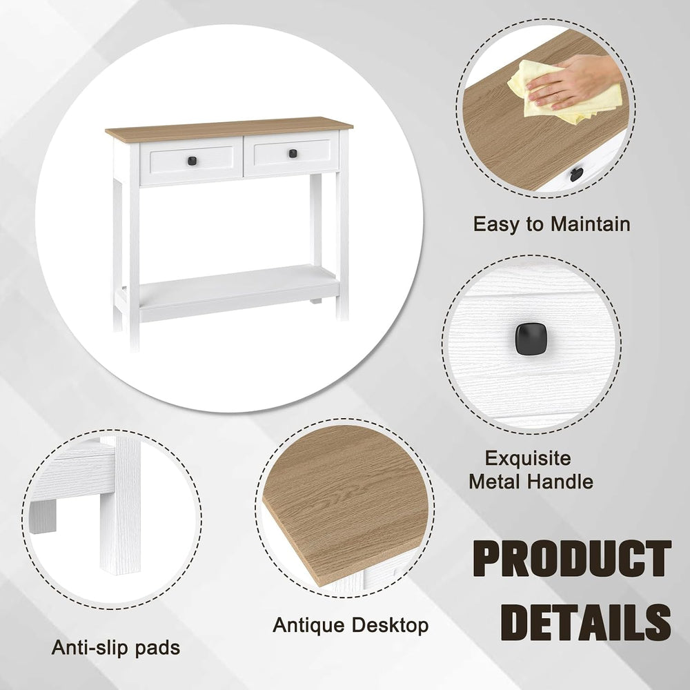 kinbor Entryway Table - White Console Table with 2 Drawers, Narrow Small Cons...