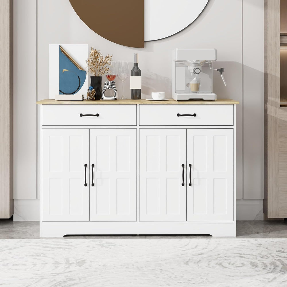 Farmhouse Buffet Cabinet Storage Sideboard, with 2 Drawers and 4 Doors, for D...