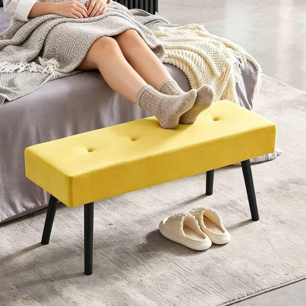 Modern Ottoman Bench, 40 Inch Upholstered Bench with Metal Legs, End of Bed B...
