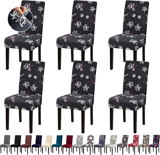 Chair Covers, Stretch Kitchen Dining Room Chair Covers Set of 6, Removable Wa...
