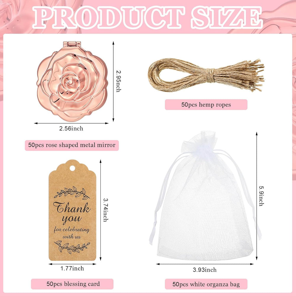 Teenyyou 50 Sets Rose Compact Mirrors Brush Bulk Quinceanera Party Favors