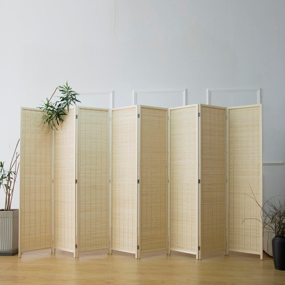 Furnnylane 8 Panel Bamboo Room Divider - 5.6 ft Tall Folding Privacy Screen, ...