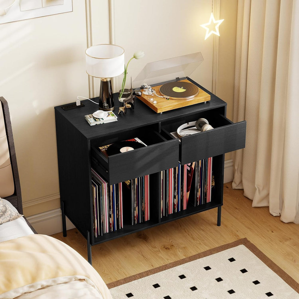 LOKO Large Record Player Stand with Charging Station, Vinyl Record Holder wit...