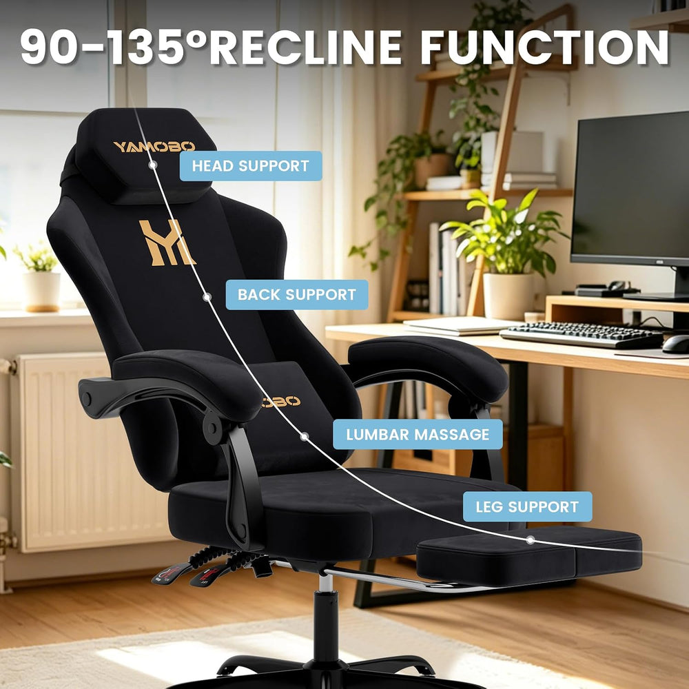 Gaming Chair with Footrest, Game Chair with Lumbar and Headrest Massage Suppo...